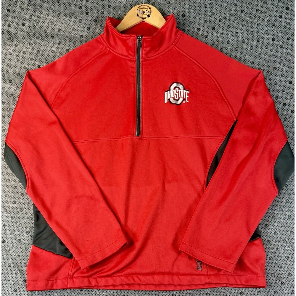 OSU Ohio State Buckeyes Quarter Zip Fleece Pullover Jacket Size Large Red
